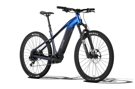 Aventon Ramblas ADV electric bike in Cerulean blue, side view, displayed against a white background