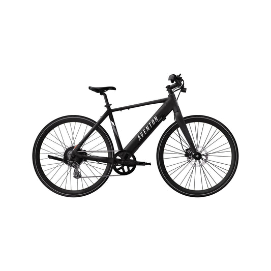 Aventon Soltera 2.5 electric bike in matte midnight black, side view, against a white background