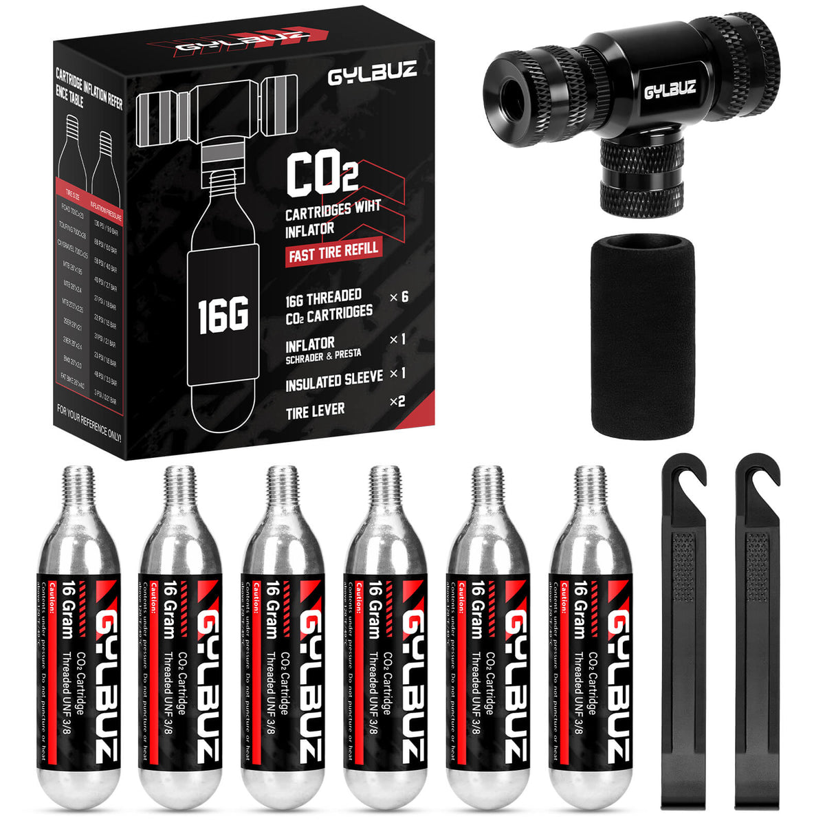 CO2 Inflator Set (with 6×16g Cartridges) - SHP-GYOP1BLK_616 eBike Super Shop