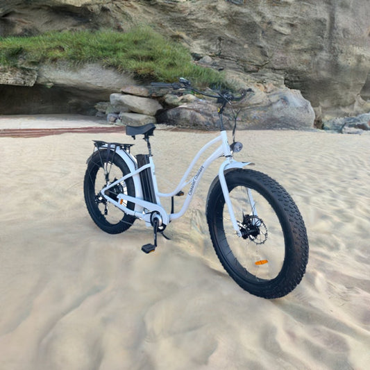 Coastal Cruiser 52V 26 Thru 750W Step Thru Ebike 26x4 Fat Tire Fat Tire Electric Beach Cruiser - Fat Tire Cruiser eBike - eBike Super Shop