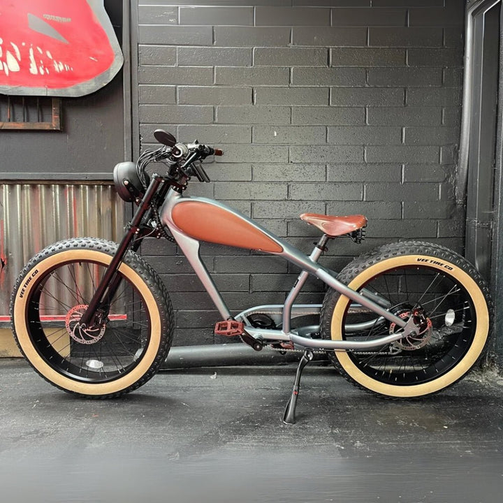 vintage style electric bicycle Custom Cheetah Plus Baja Edition Electric Fat Tire eBike – 750W Vintage Style by REVI | eBike Super Shop
