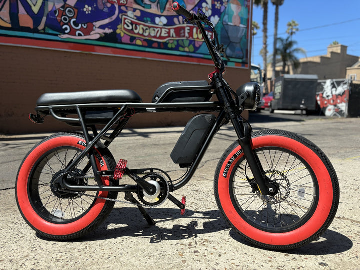 Custom Red Ripper 750 w Electric e - Moto Style eBikeMoto 20x4 Fat tire electric bike - Moto Style - eBike Super Shop