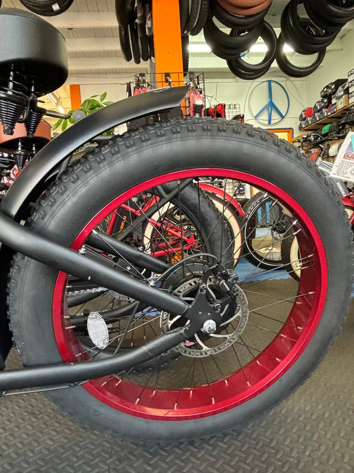 Custom Venom Red 750 w Electric Vintage eBike 26x4 Fat tire electric bike - Fat Tire Cruiser eBike - eBike Super Shop