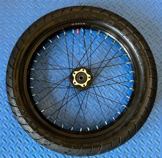 eMoto Shinko 241 Dual Sport 18" rear wheel and tire set for eMoto bikes, made for Talaria, Surron, ERIDE Pro, available at eBike Super Shop, offering exceptional traction and durability for off-road and on-road adventures, built for long-lasting performance across all terrains.