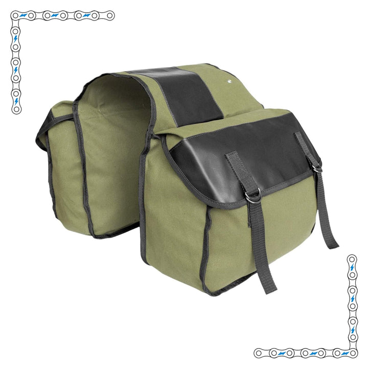 eBike Army Green Canvas and Black Leather Soft Saddle Bags for ebike - Accessories - eBike Super Shop