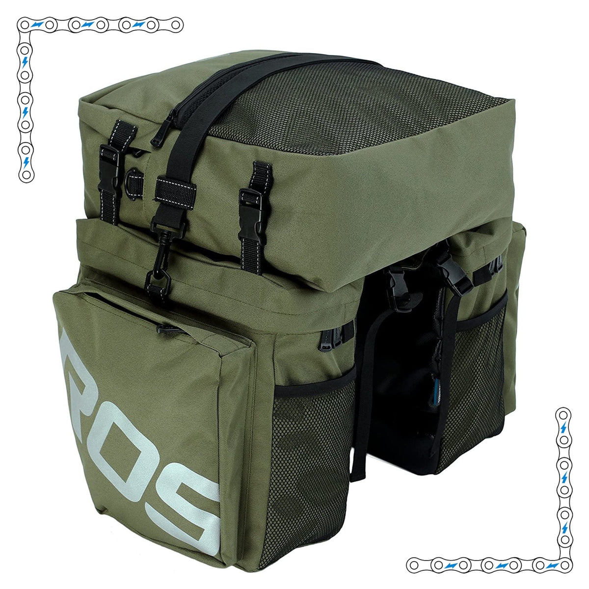 eBike Army Green Triple Canvas Saddle bags for Electric Bike - Accessories - EBIKE|ACCES|0450 eBike Super Shop