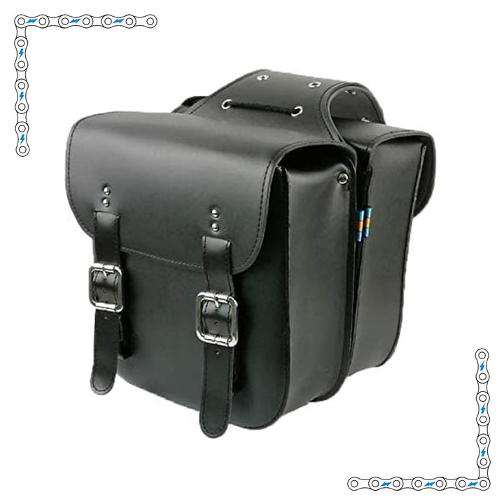 eBike Black Leather Double Buckle Saddle Bags for ebike - Accessories - eBike Super Shop