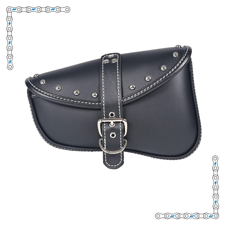 eBike Black Leather Studded Triangle Moto Saddle Bag Set of 2 for ebik