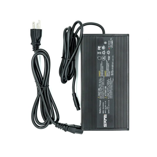 Super73 48V 5A eBike charger with power cord, black rectangular unit, product image on white background