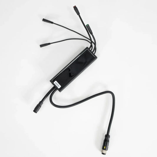 Front view of an eBike controller designed for Super73 S2, S2 SE, and S ADV models, showing wiring harness and connectors on a white background.