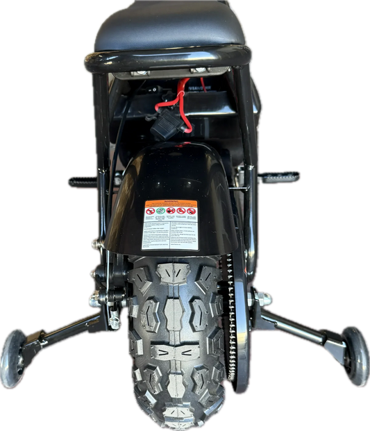 A compact eBike Drift Hero 250w Mini in black, featuring a sturdy frame, small wheels, and ergonomic handlebars, designed for urban commuting and easy maneuverability.