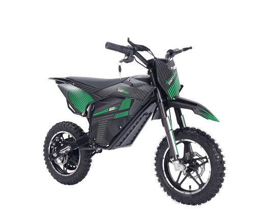 A black and red eBike Drift Hero 800W dirt bike shown from a side angle, highlighting its rugged tires, sturdy frame, and electric motor.
