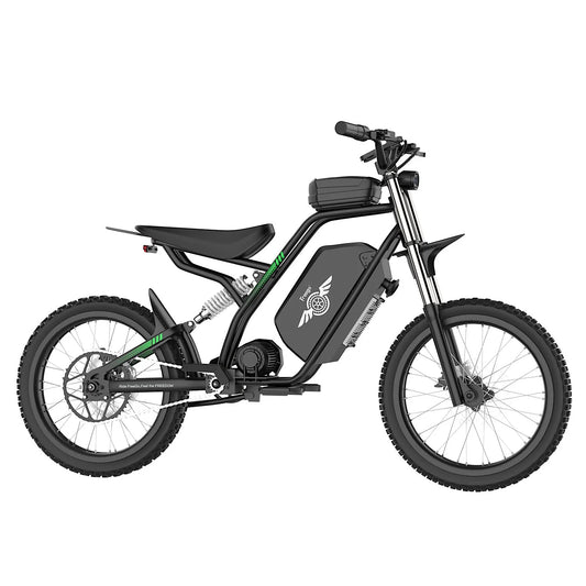 Side view of the Freego Nova 3 eBike in black, showing its step-through frame, battery pack, and rear cargo rack against a white background.
