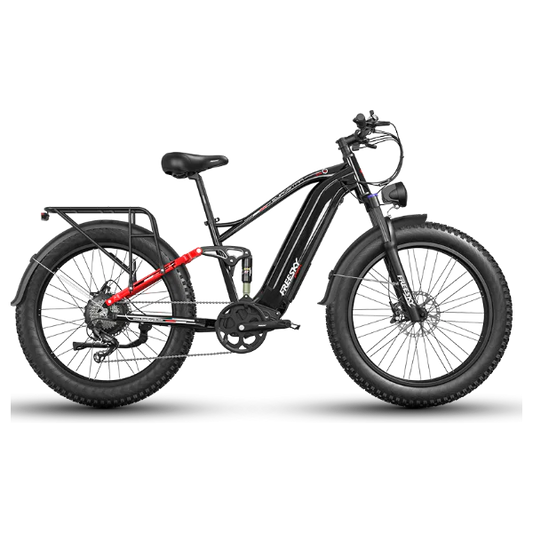 Red Freesky Eurostar Ultra M-410 eBike side view, showcasing frame design and components