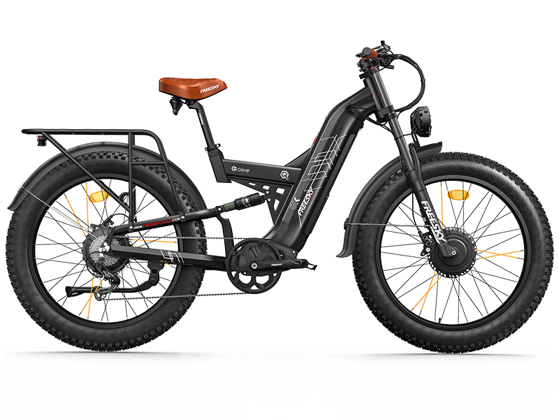 Black Freesky Warrior Pro M-530 electric bike, side view, showcasing sturdy frame and fat tires