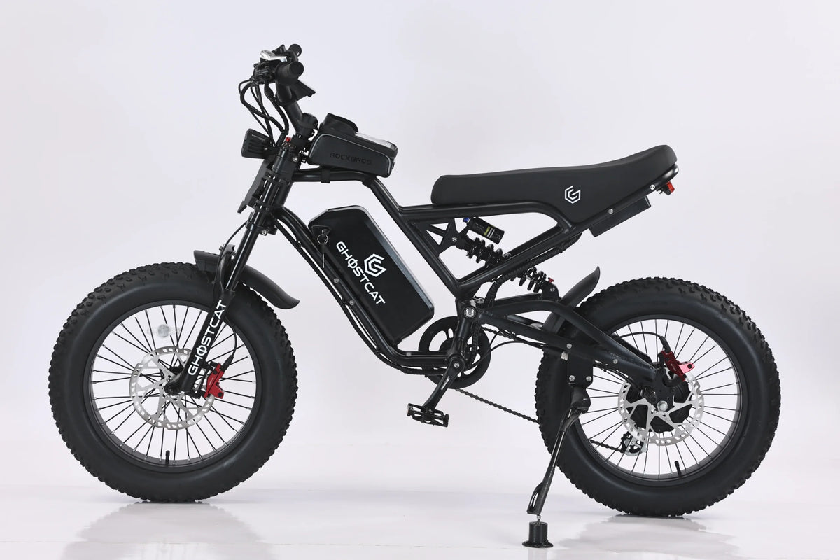Neon green eBike Ghostcat F3.3 side view, showcasing frame design and electric motor