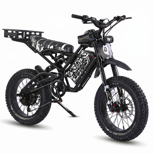 Blackout edition eBike Ghostcat F4X Hunter's Edition Full Bundle, featuring a sleek black electric bike with accessories, displayed against a neutral background.