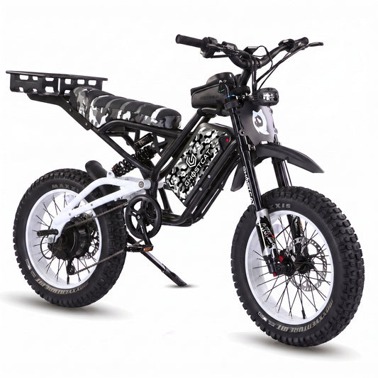 White eBike Ghostcat F4X Hunter's Edition Full Bundle, side view, showcasing bike frame, wheels, and included accessories against a plain background