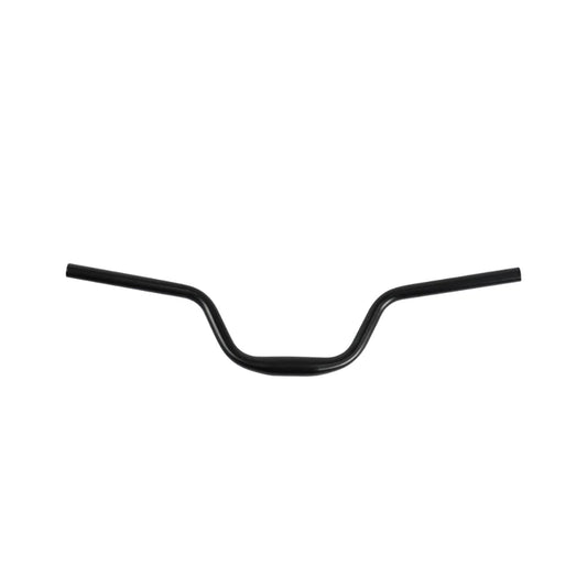 Black ergonomic eBike handlebar with integrated display and control buttons, mounted on a silver bicycle frame.