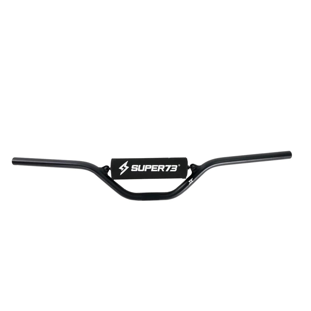 Black Super73 Enduro Lowrise eBike handlebar displayed on a white background.