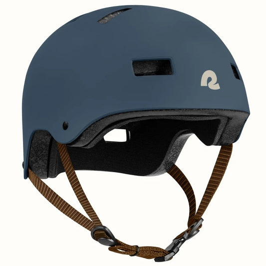 Matte navy Retrospec Dakota eBike helmet, side view, with adjustable straps and ventilation holes