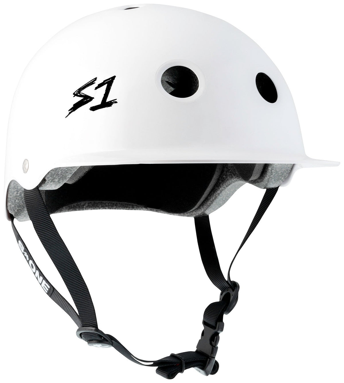 White S1 Lifer Brim eBike helmet in medium size, side view on a plain background
