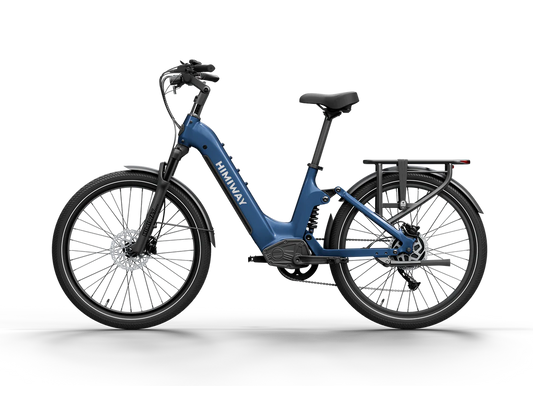 Himiway A7 eBike in Midnight Blue, side view, showcasing frame, wheels, and battery