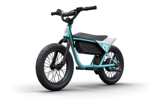 A cyan Himiway C1 eBike for kids, side view, displayed on a white background.