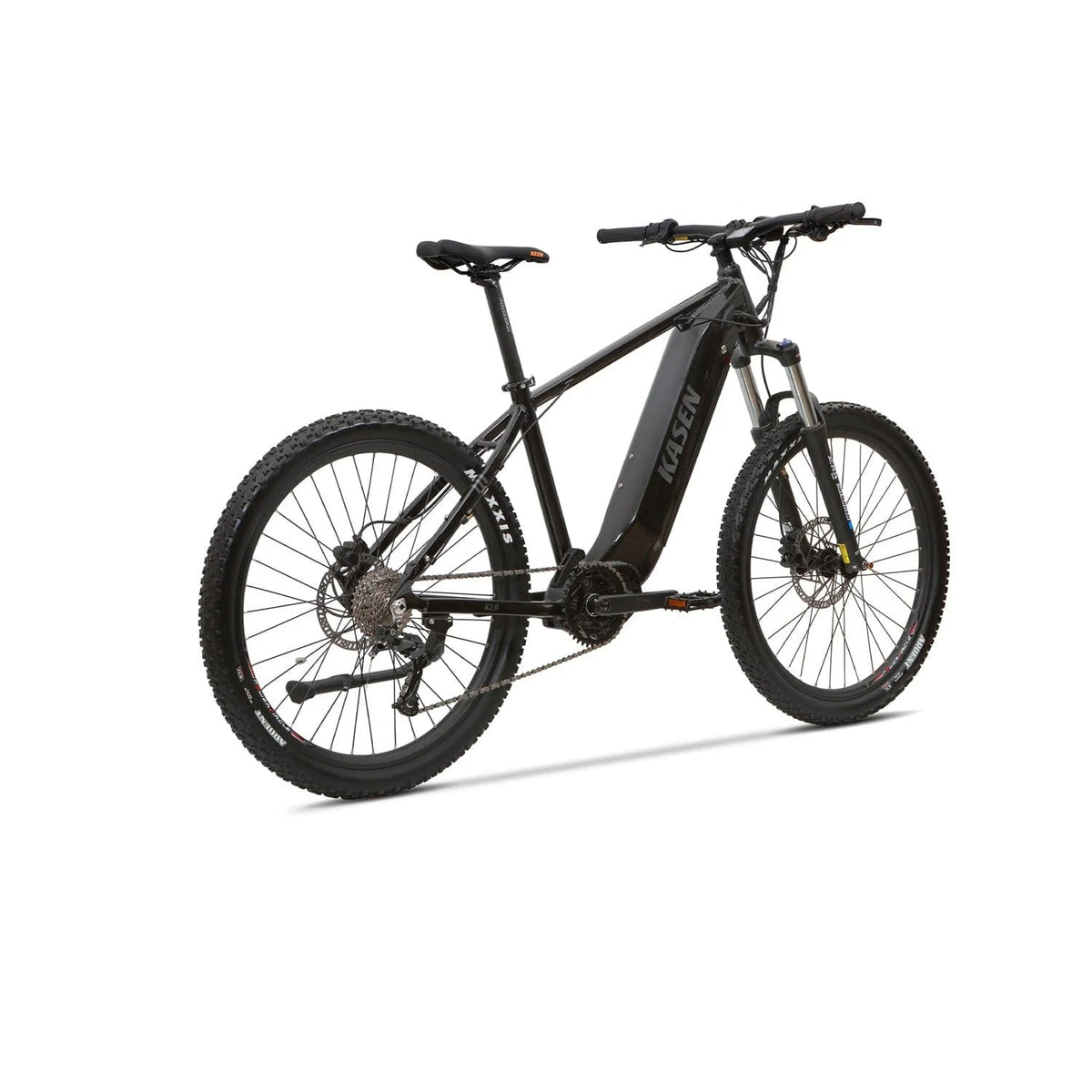 Red Kasen K2.0 eBike, 500W motor, shown ready to ride with 15AH and 20AH battery options, model R2R, product image.