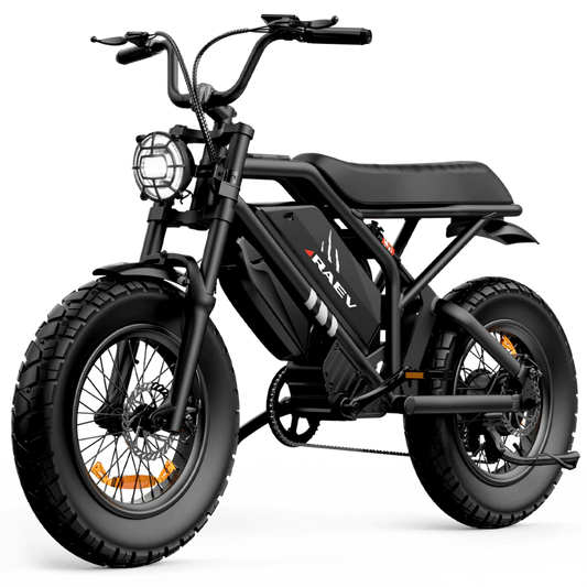 Metallic black Raev Bullet GTX eBike side view, showcasing sleek frame design and thick tires