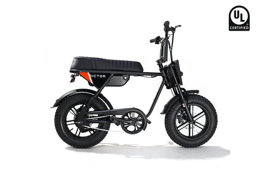 Black eBike Rictor Flexx electric bicycle, side view, showcasing sleek frame and modern design