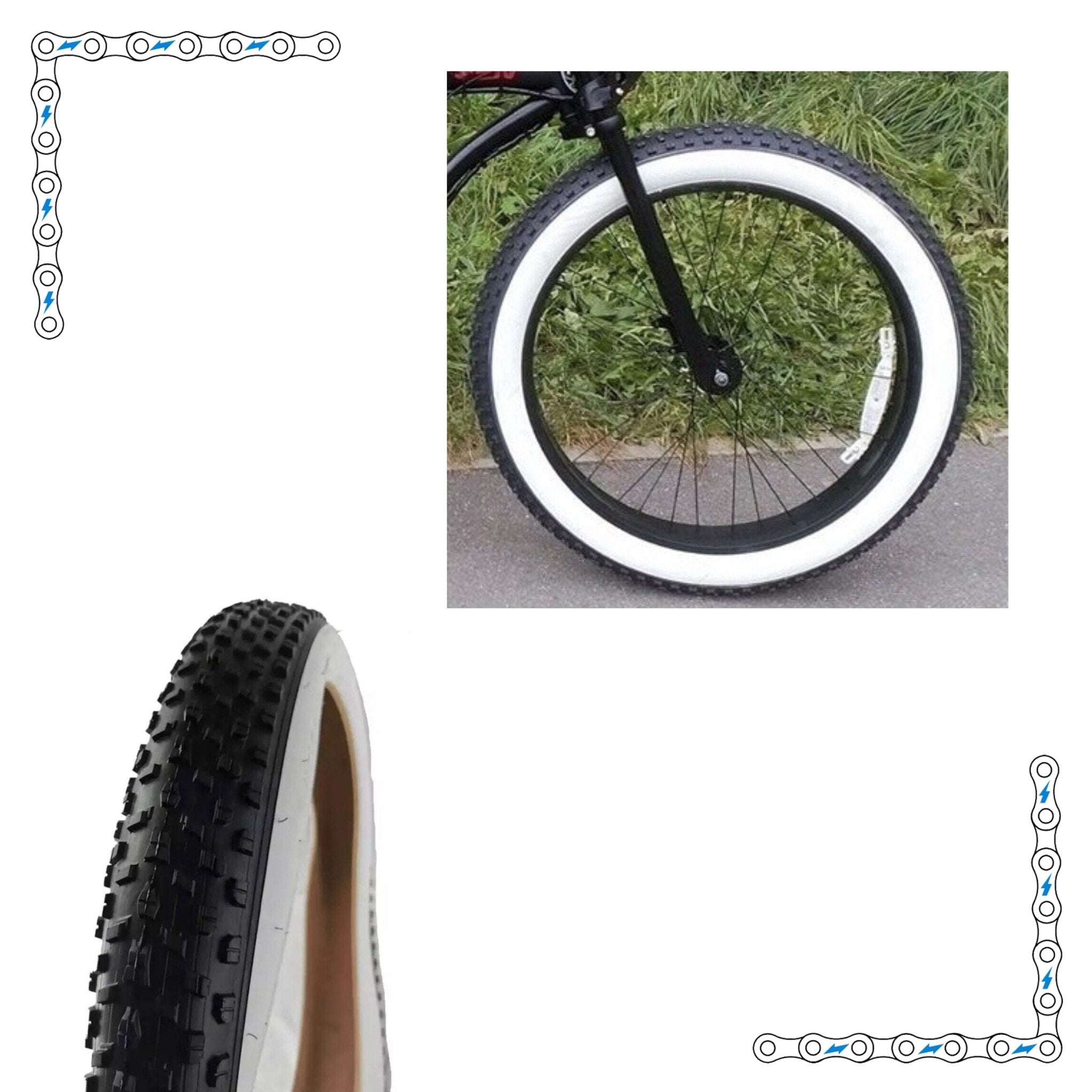 eBike Tires 24' x 3' White Wall Knobby for Fat Tire Electric Bike