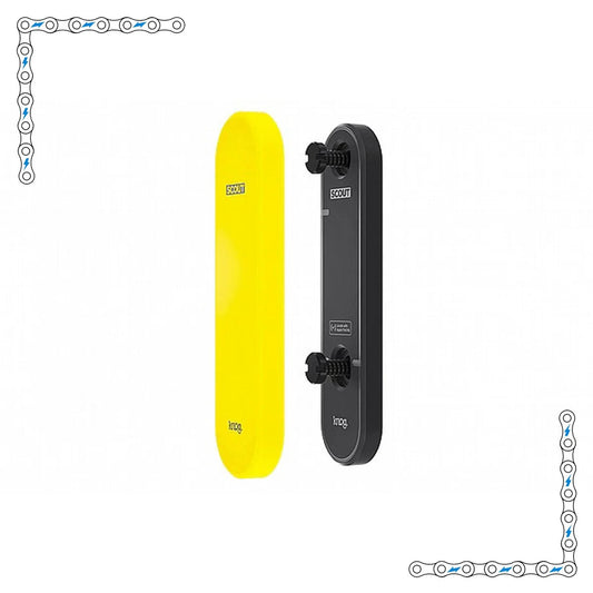 Knog eBike Tracker device shown attached to an e-bike frame, compact black unit with Knog branding, designed for discreet GPS tracking.
