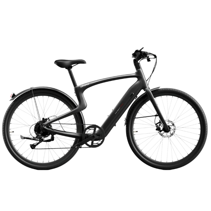 Urtopia Carbon Classic eBike in matte black, shown in small, medium, and large sizes