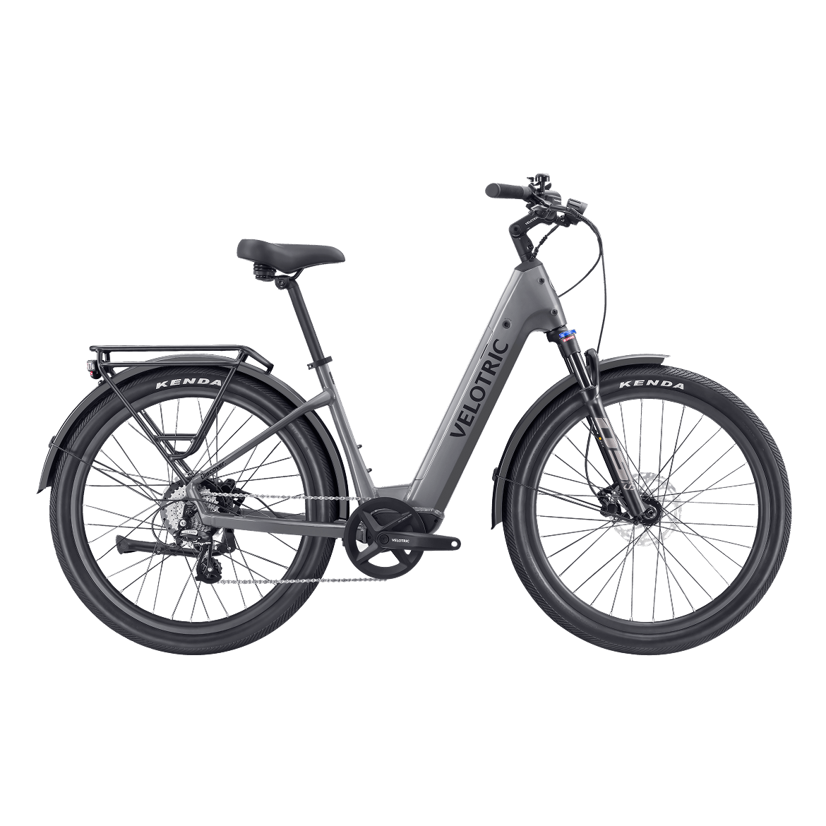 Velotric Discover 2 eBike in Stone Gray, side view, against a white background