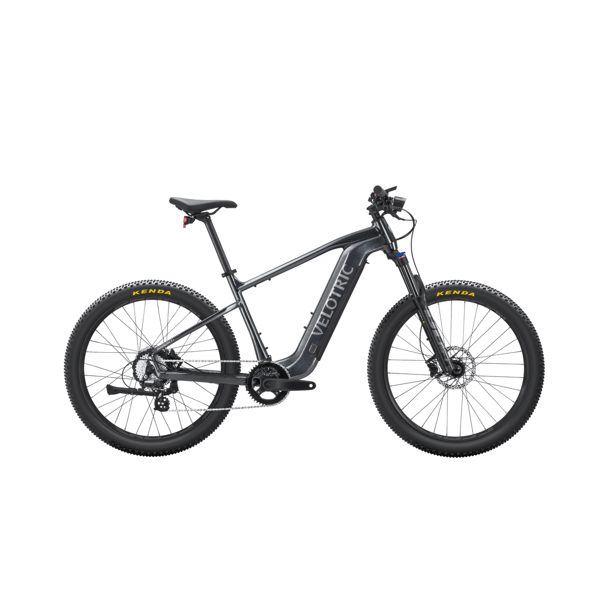 Velotric Summit 1 electric mountain bike in Space Black, side view, isolated on white background