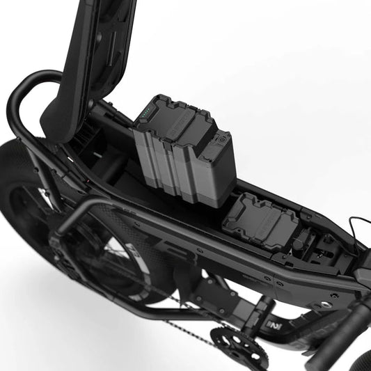 Super73 A-Series 3P e-bike battery, black rectangular casing with visible connector ports, displayed on a white background