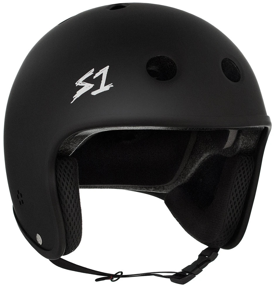 Black S1 Retro Lifer eBike helmet, side view, with smooth matte finish and classic round shape