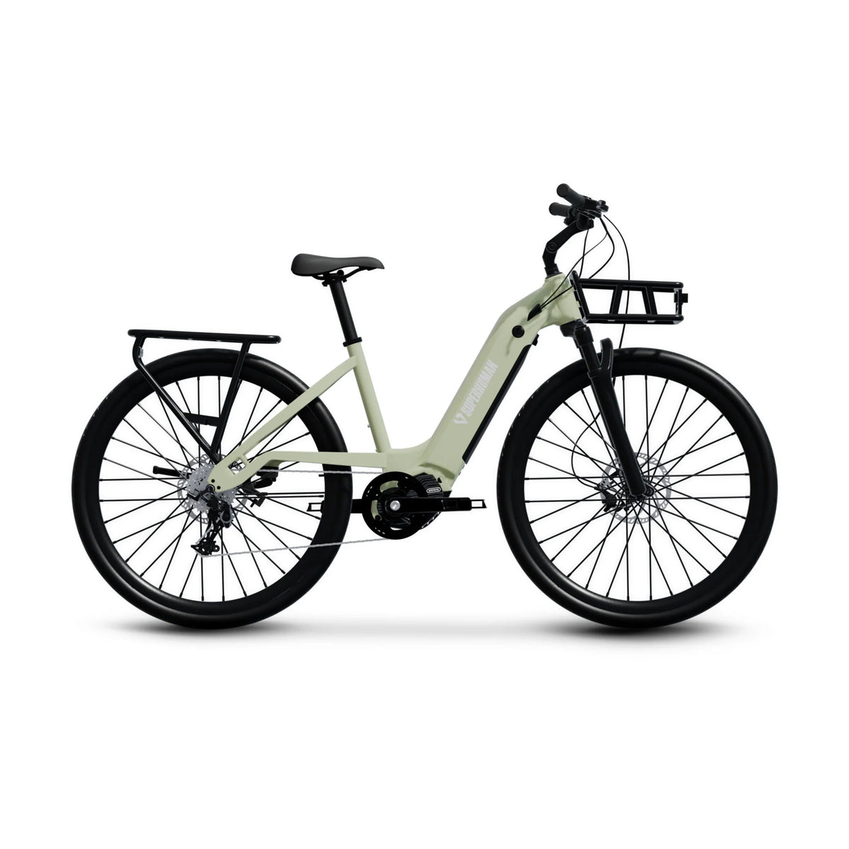 Mint green eBike Superhuman Moonrider, side view, showcasing sleek frame and modern design
