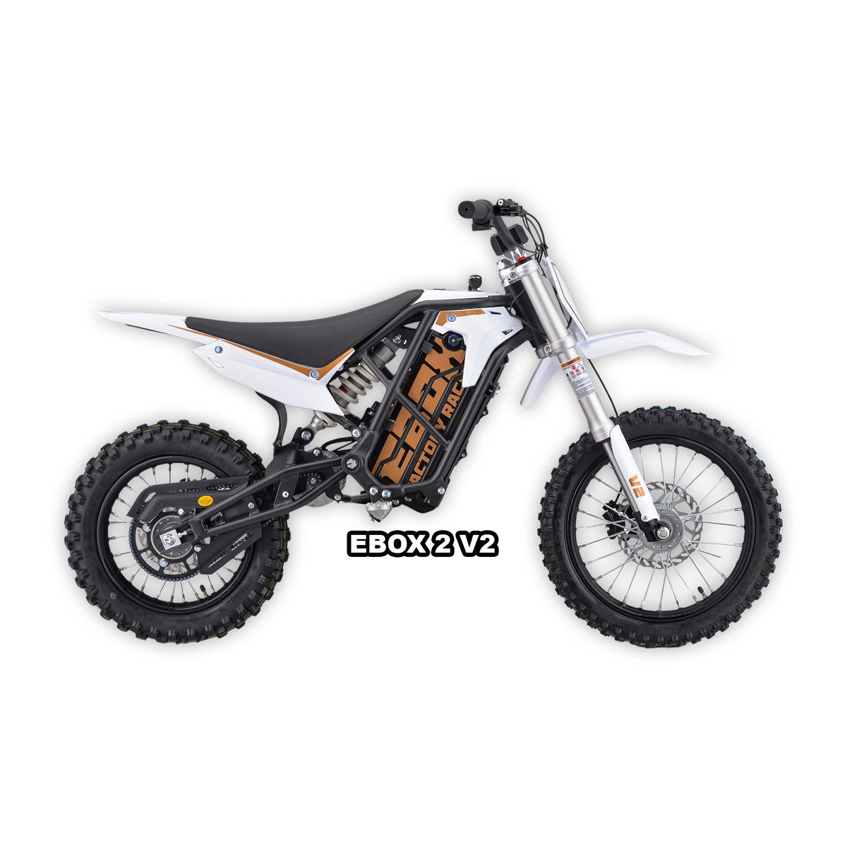 eMOTO Stomp Ebox 2.0 V2 electric bike in white, shown in its box with packaging, product image, model number 810206240342