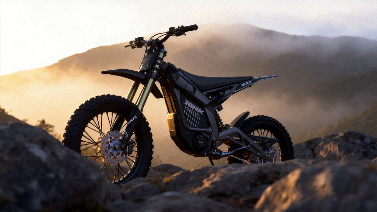 Black eMOTO Tork Pro Sport electric bike, side view, on a white background