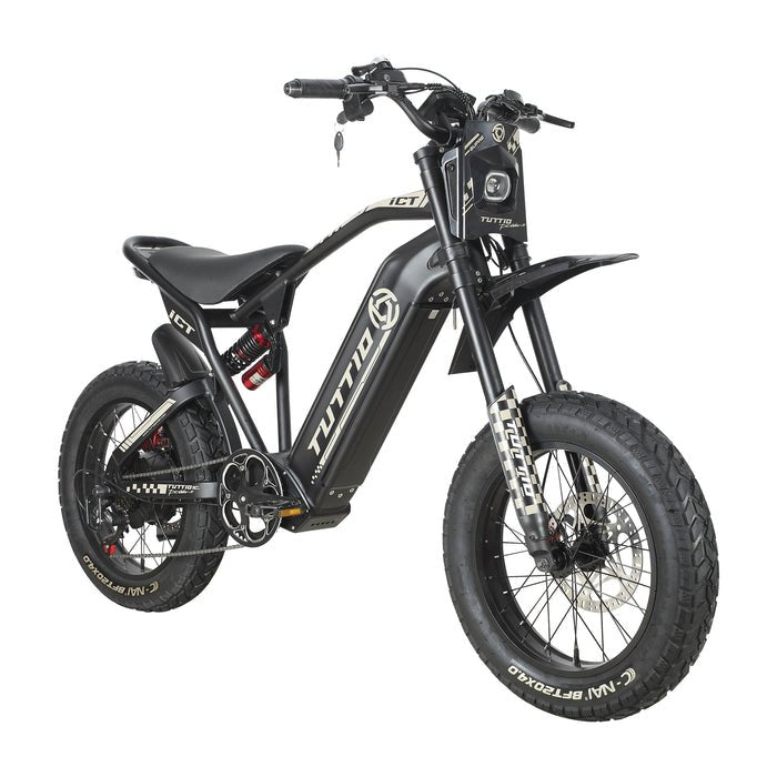 Black eMOTO TUTTIO ICT electric scooter for adults, side view, sleek modern design