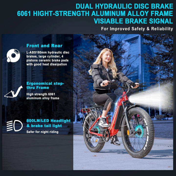 FREESKY Wildcat Pro A - 340 1000 w Step Thru Ebike 4 Fat Tire Electric Fat Tire Mountain eBike - Mountain eBike - FREES|MOUNT|RED|0113 eBike Super Shop