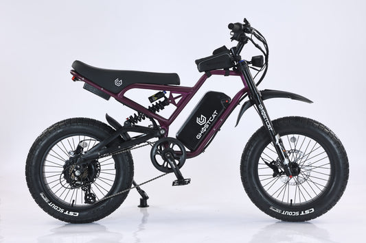 Dark purple eBike Ghostcat F3X.2 side view on white background