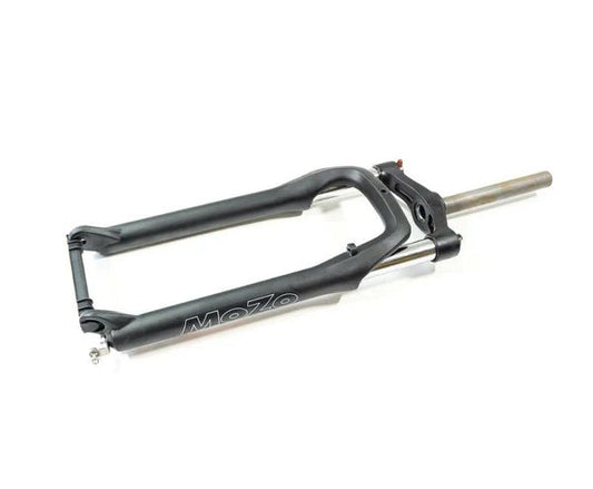 Ebike suspension fork for 26x4 inch tires, threaded design, black finish, front view showing fork arms and crown.