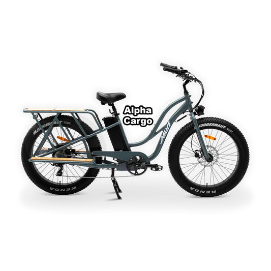 Murf Alpha Cargo electric cargo bike in Seabreeze Gray Gloss, side view
