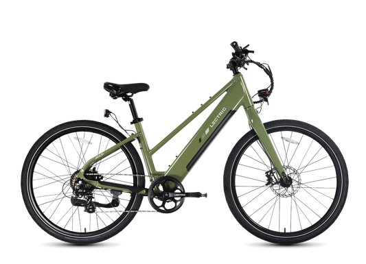 Lectric XPress Lite electric bike in Pine Green color, side view, against a white background