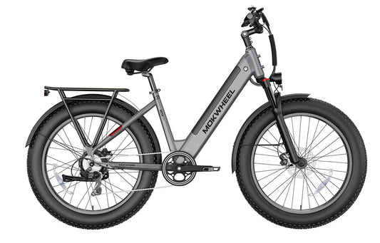 MOKWHEEL Mesa Plus ST 750 w Step Thru Ebike 26x4 Fat Tire Fat Tire Electric Beach Cruiser eBike - Fat Tire eBike - MOKWH|FATT|GREYLARGE|0128 eBike Super Shop