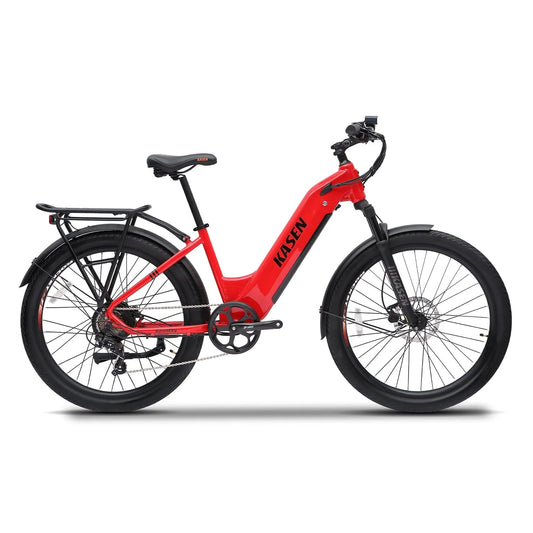 Red KASEN City 2.0 750W Step-Thru Urban Electric Bike with 27.5x2.4 tires