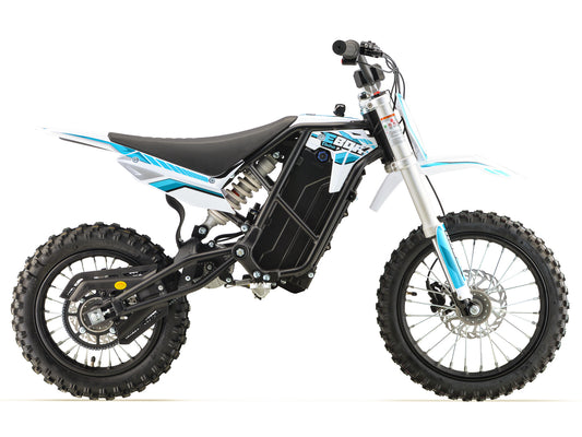 Blue Stomp Ebox graphics kit displayed on a white background, showing various decal pieces designed for a dirt bike.